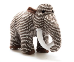 small woolly brown mammoth dinosaur baby toy with rattle